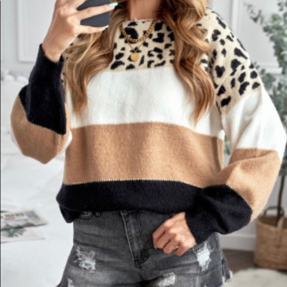 LEOPARD COLOR BLOCK KNITTED SWEATER - Picture 5 of 6